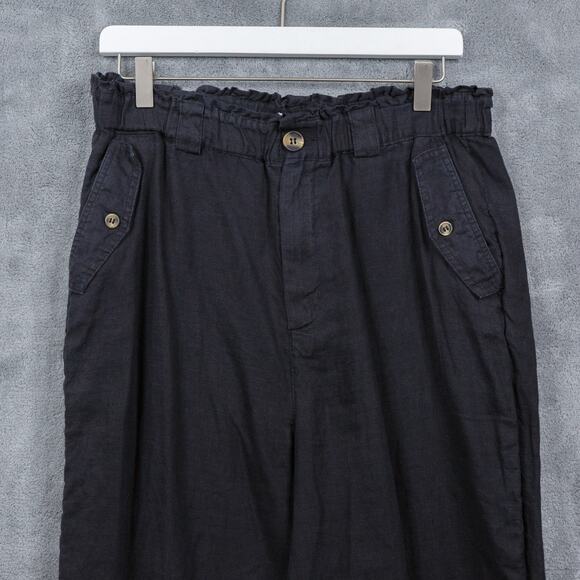 C & C CALIFORNIA 100% Linen Relaxed Fit Pants Elastic Waist Black Sz L - Picture 2 of 7